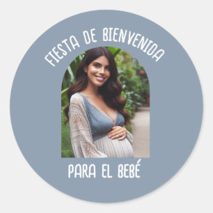 Adesivo Redondo Fiesta De Bienvenida Para El Bebé Con Foto
