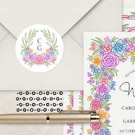 Adesivo Redondo Fiesta Flowers Casamento Mexicano