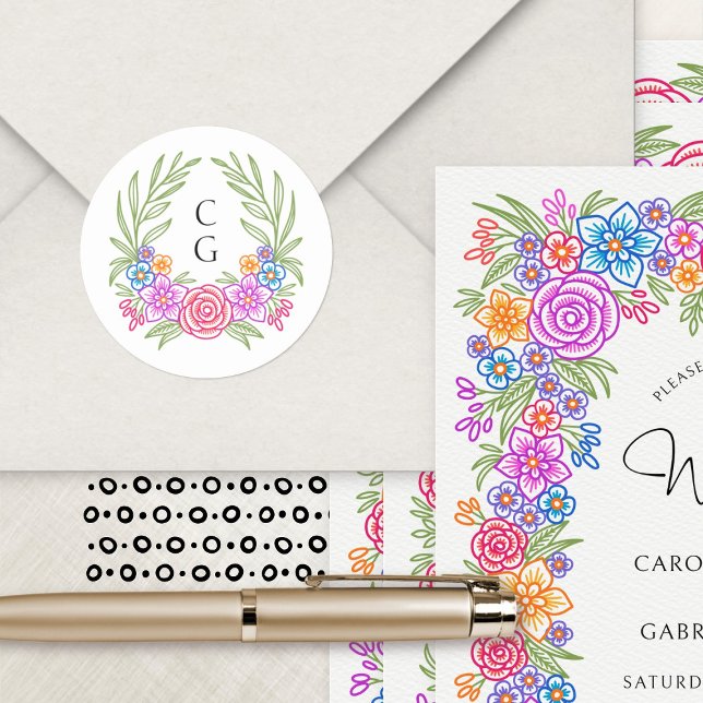 Adesivo Redondo Fiesta Flowers Casamento Mexicano (Criador carregado)