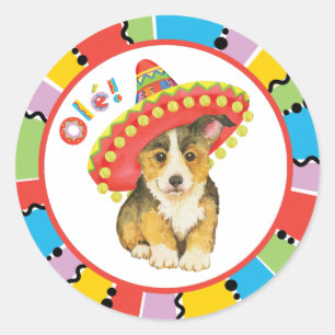 Adesivo Redondo Fiesta Pembroke Welsh Corgi — Vinheta redonda cl