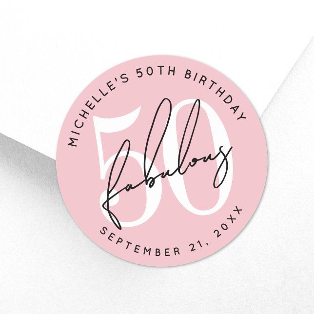 Adesivo Redondo Fifty And Fabulous Blush Pink 50th Birthday (Fifty And Fabulous Blush Pink 50th Birthday Classic Round Sticker)