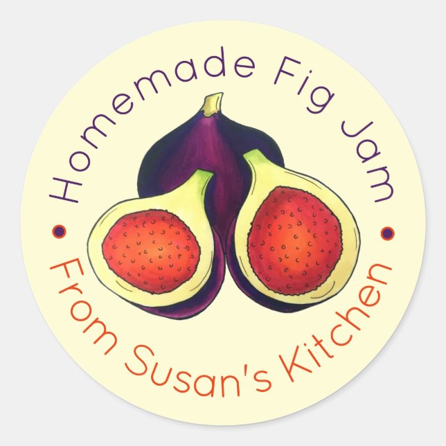 Adesivo Redondo Fig Jam Jelly, Homemade, Preserva Números Banidos  (Frente)