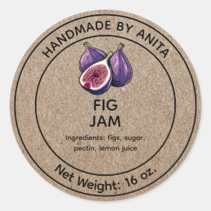Adesivo Redondo Fig Jam Jelly Jar Label Kraft Estilo de Papel
