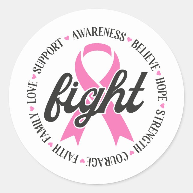 Adesivo Redondo Fight Breast Cancer Pink Ribbon Awareness (Frente)