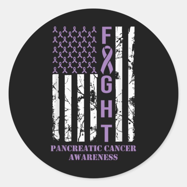 Adesivo Redondo Fight Flag Purple Ribbon Suprt Pancreatic Cancer  (Frente)