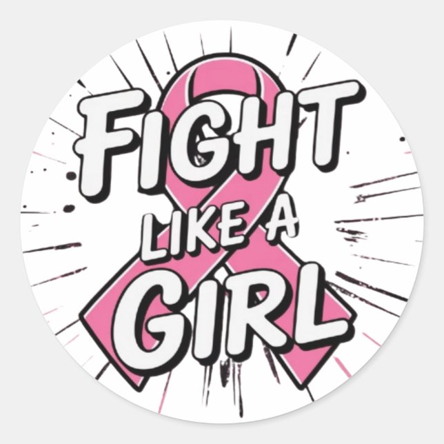 Adesivo Redondo Fight Like a Girl | Breast Cancer Awareness Design (Frente)