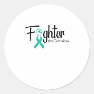 Adesivo Redondo Fighter Ovarian Cancer Awareness Teal Ribbon