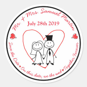 Adesivo Redondo Figura bonito selo da vara dos noivos do envelope
