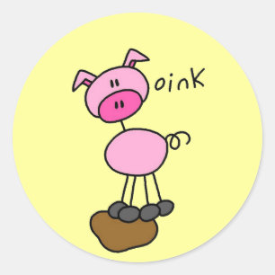 Adesivo Redondo Figura camiseta e presentes da vara do porco