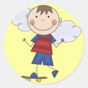 Adesivo Redondo Figura camiseta e presentes da vara do skater do