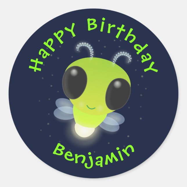 Adesivo Redondo Figura de desenho animado com inseto brilhante ver (Frente)