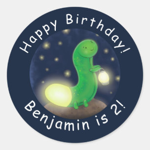 Adesivo Redondo Figura de desenho animado do verme verde-claro