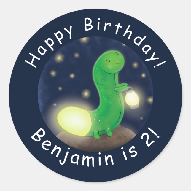 Adesivo Redondo Figura de desenho animado do verme verde-claro (Frente)