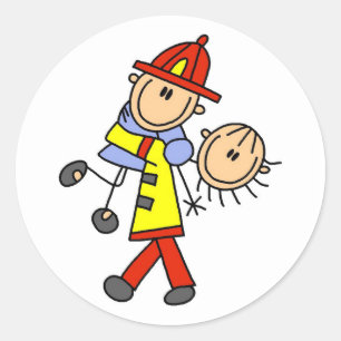 Adesivo Redondo Figura de Palito Bombeiro Salvando Vidas