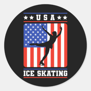Adesivo Redondo Figura Skater Usa Ice Skating