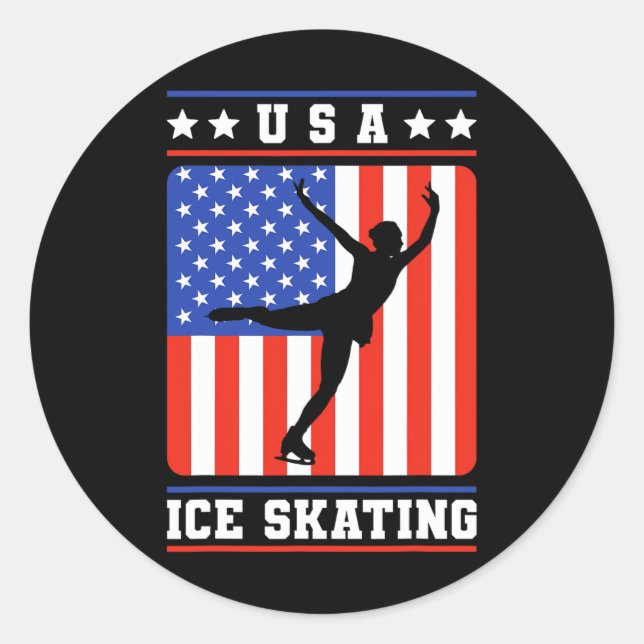 Adesivo Redondo Figura Skater Usa Ice Skating (Frente)