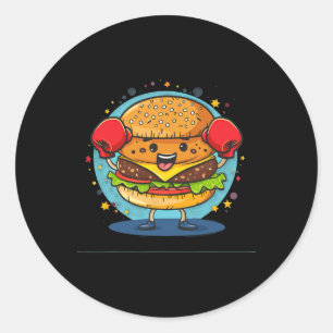 Adesivo Redondo Figurino De Burger Smash Com Luvas Engraçadas
