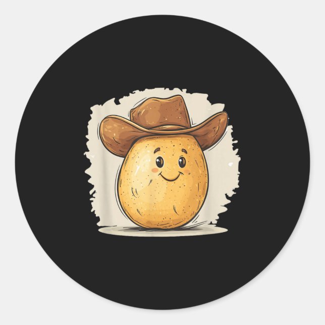 Adesivo Redondo Figurino De Tato De Cowboy Com Chapéu Ocidental Pa (Frente)