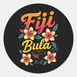 Adesivo Redondo Fiji Bula Lembrança de Férias na Ilha Tropical