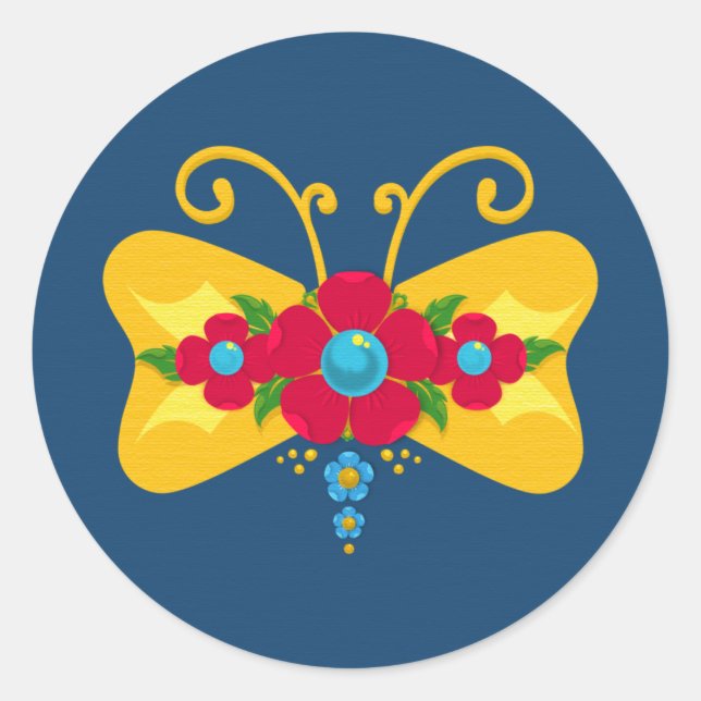 Adesivo Redondo Fileteado Filete Porteño Buenos Aires Borboleta (Frente)