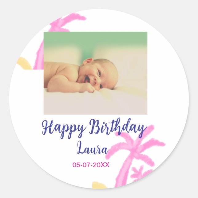 Adesivo Redondo Filhos bebês primeiro aniversario adicionar nome d (Frente)