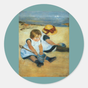 Adesivo Redondo Filhos de Mary Cassatt na praia (1884)