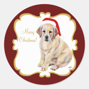 Adesivo Redondo Filhote de cachorro amarelo de Labrador do Natal