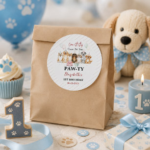 Adesivo Redondo Filhote de Cachorro Bonito Aniversário de 1 Ano