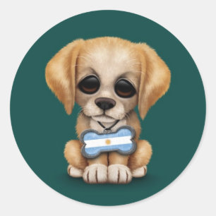 Adesivo Redondo Filhote de cachorro bonito com o Tag de cão