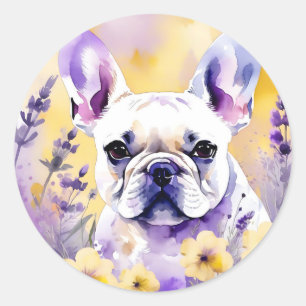 Adesivo Redondo Filhote de Cachorro com flores silvestres