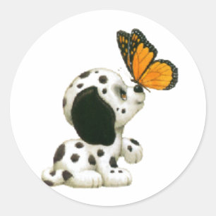 Adesivo Redondo Filhote de cachorro Dalmatian com borboleta