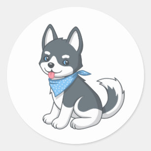 Adesivo Redondo Filhote de cachorro Husky Fofo