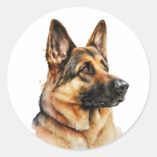 Adesivo Redondo Filhote de pastor alemão fofo Cachorro aquarela