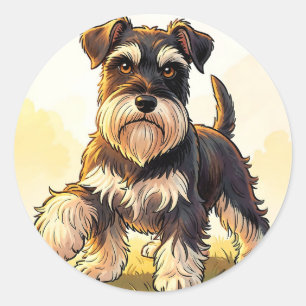 Adesivo Redondo Filhote de Schnauzer Sal e Pimenta Fofo 