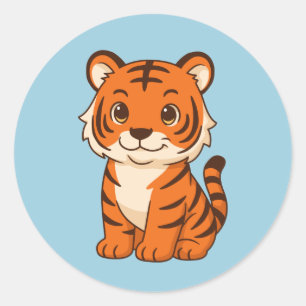 Adesivo Redondo Filhote de Tigre Fofo no Azul