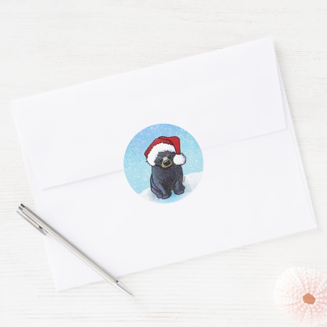 Adesivo Redondo Filhote de Urso Negro de Natal (Envelope)
