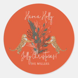 Adesivo Redondo Filiação de Natal e Tigres Holly Jolly Natal