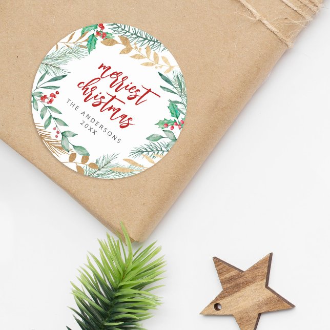 Adesivo Redondo Filiais de Folha de Ouro Filiais de Aquarela Férre (Criador carregado)