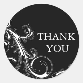 Adesivo Redondo Filigree Swirl Black w/White Obrigado