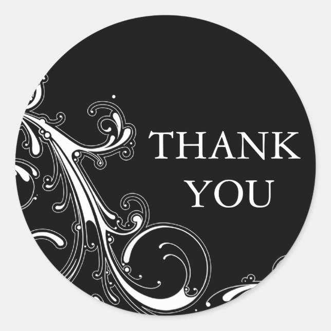 Adesivo Redondo Filigree Swirl Black w/White Obrigado (Frente)