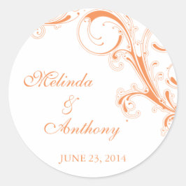 Adesivo Redondo Filigree Swirl Orange Bride Groom