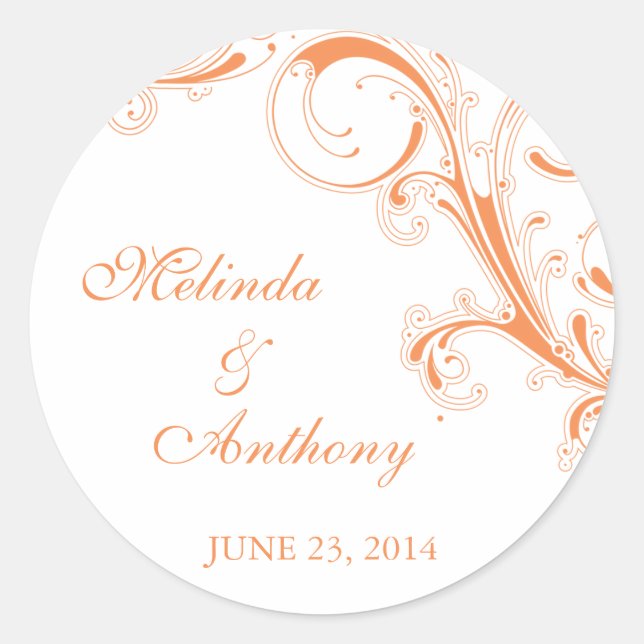 Adesivo Redondo Filigree Swirl Orange Bride Groom (Frente)