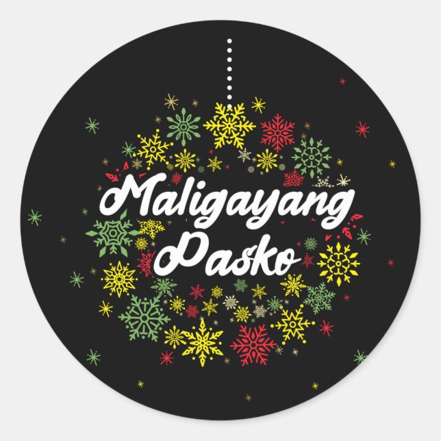 Adesivo Redondo Filipinas Natal Maligayang Pasko Snowflakes (Frente)