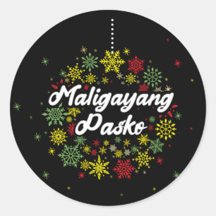 Adesivo Redondo Filipinas Natal Maligayang Pasko Snowflakes
