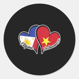 Adesivo Redondo Filipinas Vietnam Flag Heart Half Filipino Half