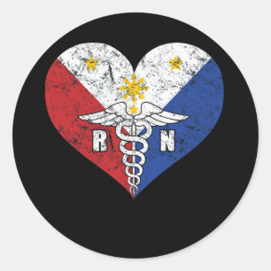 Adesivo Redondo Filipino Registrado RN Nurse Flag Love