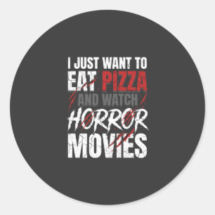 Adesivo Redondo Filmes de Terror de Pizza Design de Halloween_1