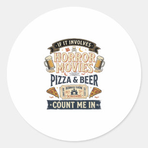 Adesivo Redondo Filmes de Terror Pizza Cerveja Divertido Halloween