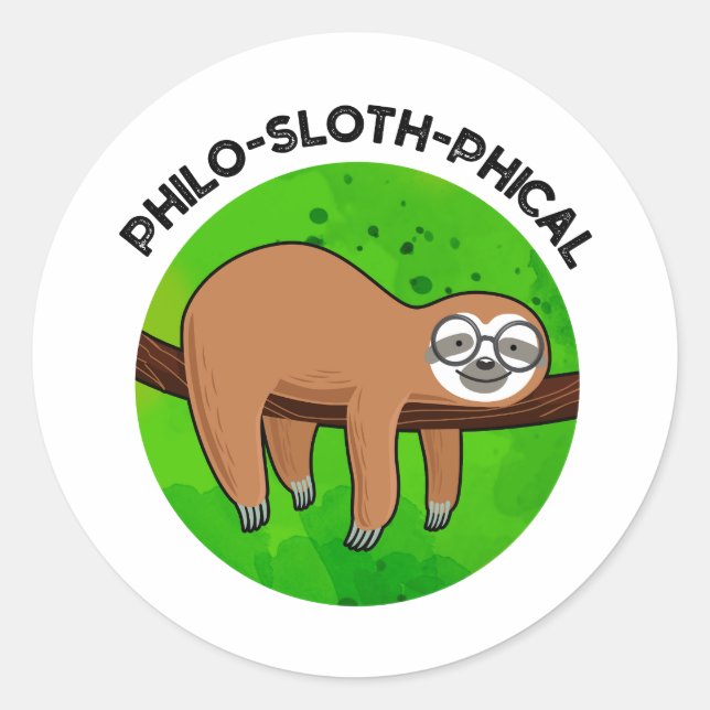 Adesivo Redondo Filo-preguiçoso Funny Animal Sloth Pun (Frente)