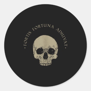 Adesivo Redondo Filosofia Stoic Fortis Fortuna Adiuvat Skull Stoi
